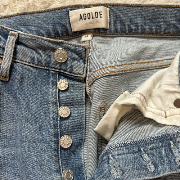 Agolde Riley Ripped High Waist Crop Straight Leg Jeans - Picture 3 of 4